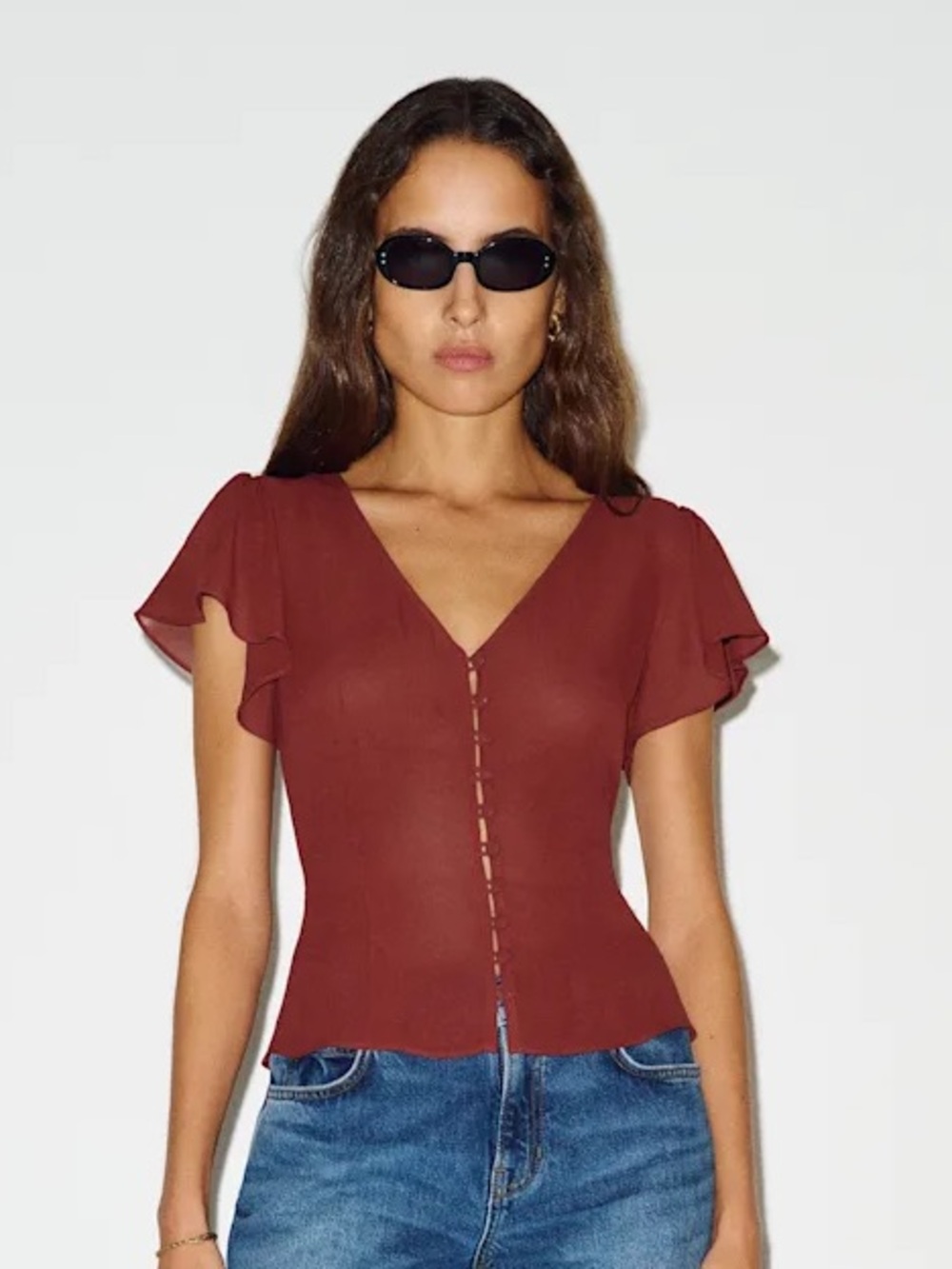 Reformation Ramona Blouse in Burgundy